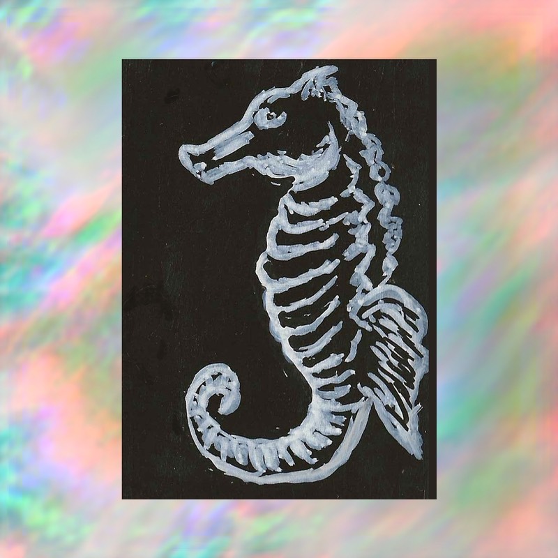 Seahorse #2 Black and White Acrylic by JTony aceo art card