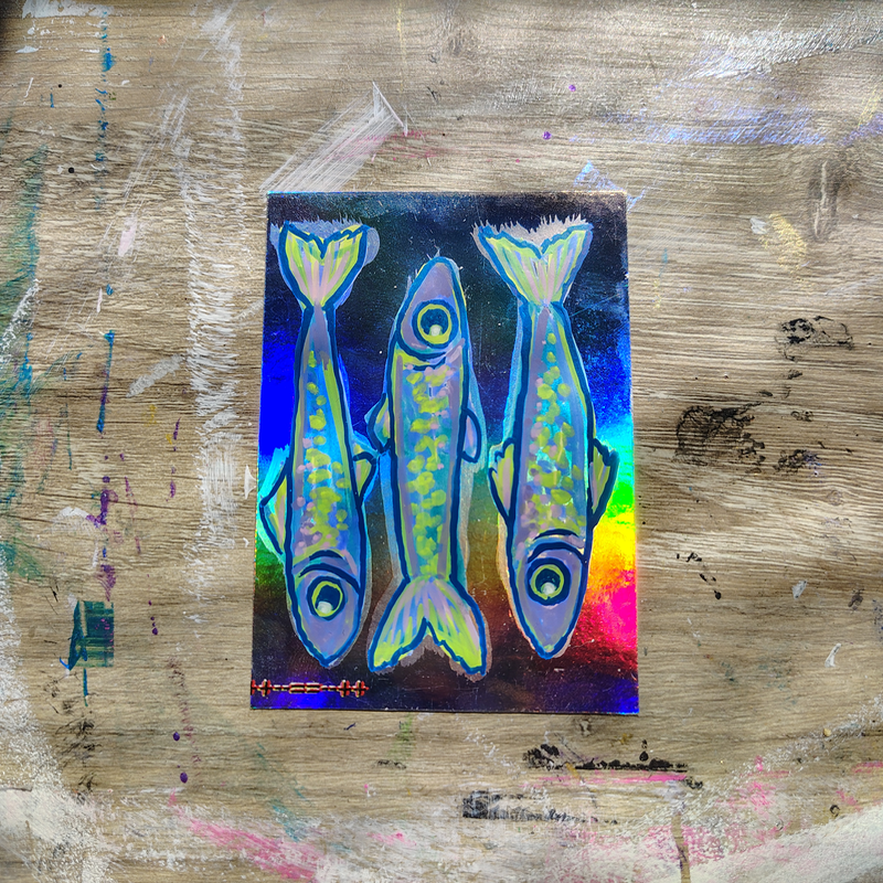 Holographic Critter: Sardines aceo art card