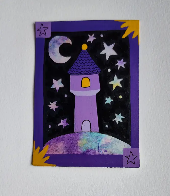 Purple Tower aceo art card