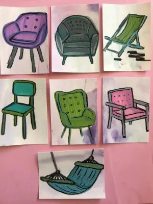 ACEO Original Green Chair Still Life aceo art card thumbnail 2