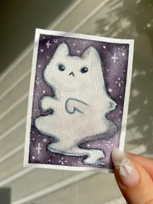 Cat Ghost aceo art card thumbnail 2