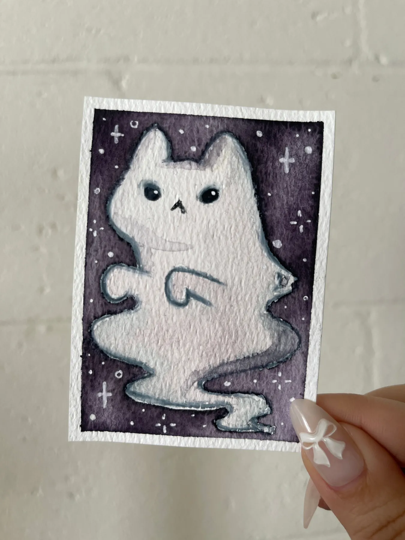 Cat Ghost aceo art card