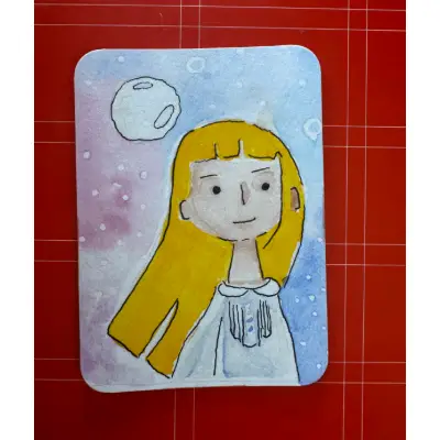 Original ACEO Watercolor Art OOAK - Coastal Maren No. 4 Bedtime Portrait aceo art card thumbnail 2