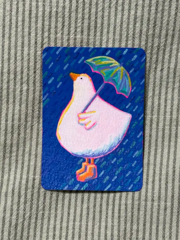 Duck in the Rain #3 aceo art card