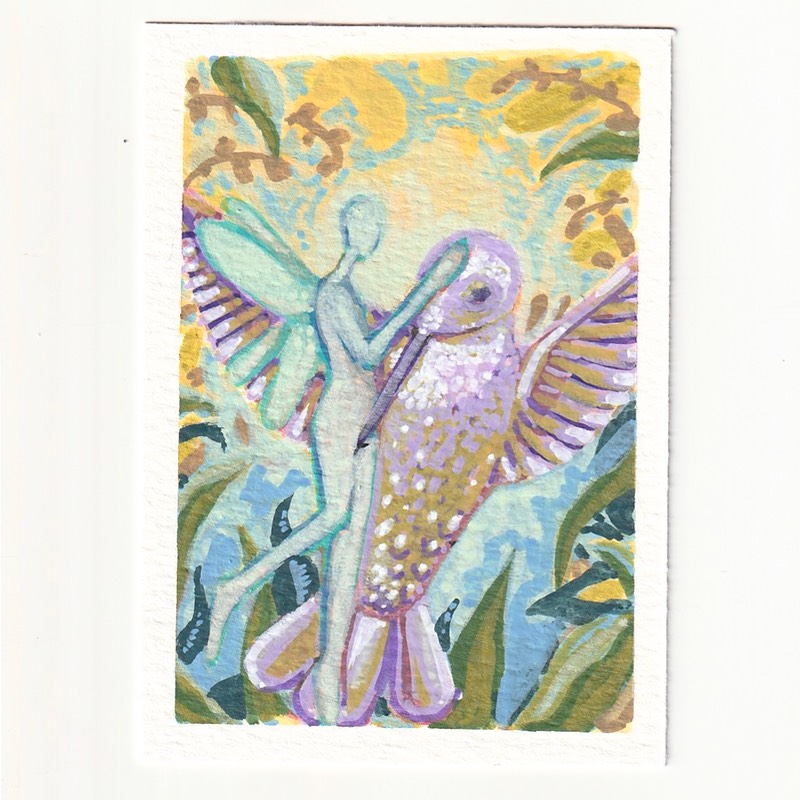 Hummingbird Fairy aceo art card
