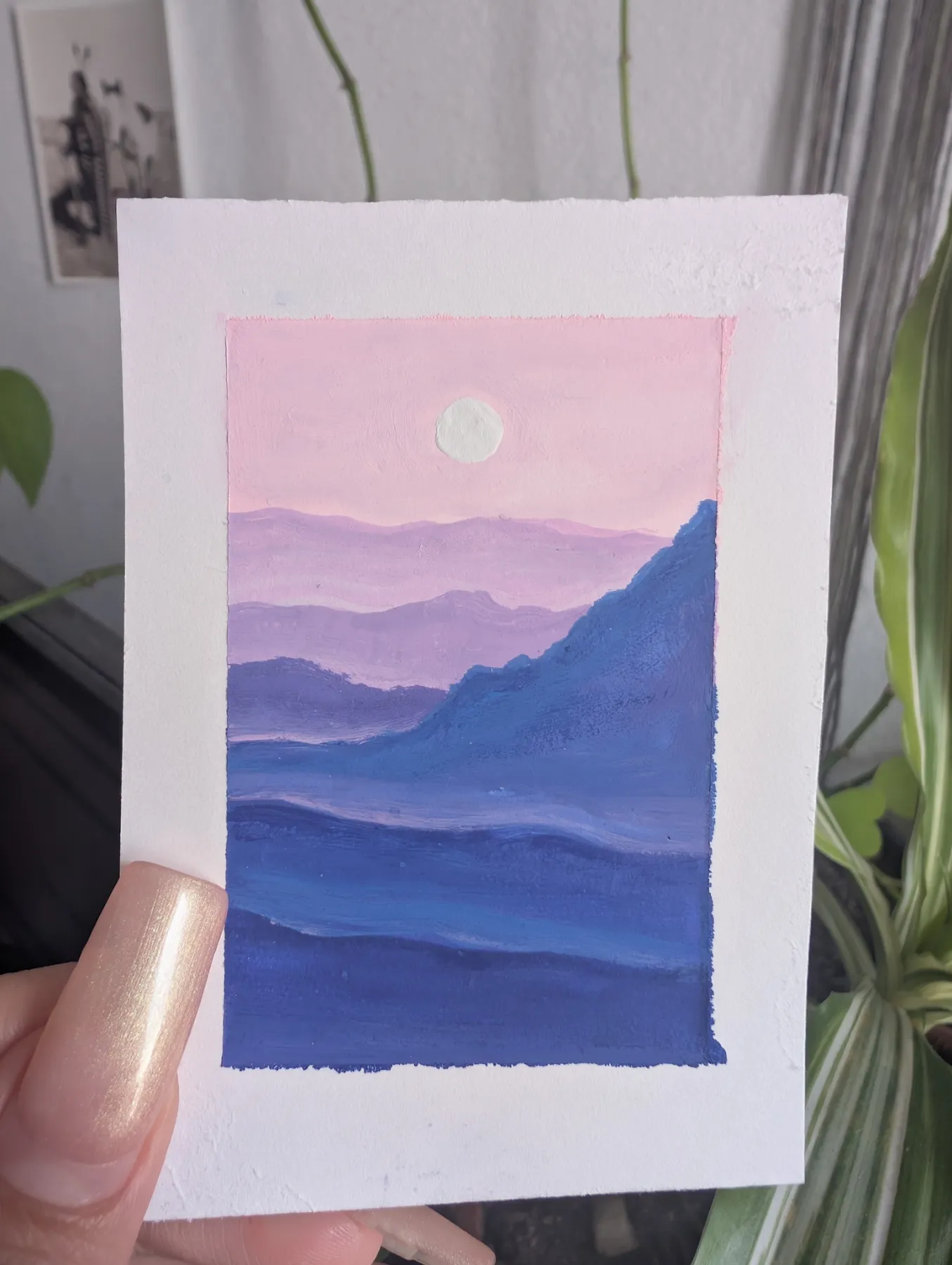 Moonlight on the Mountains - mini painting 2x3 aceo art card