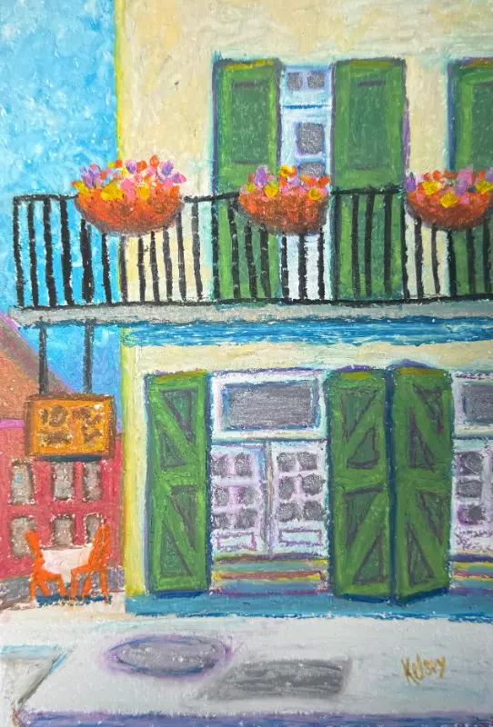 Italian Barrel Restaurant in the French Quarter with iron balcony aceo art card