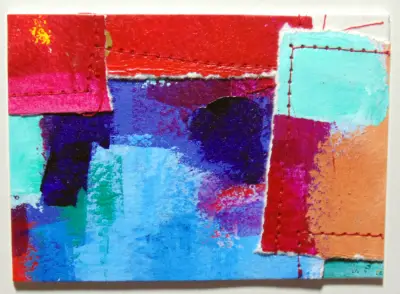 Sewn Collage 2 original art acrylic painting layered and sewn ACEO aceo art card thumbnail 2