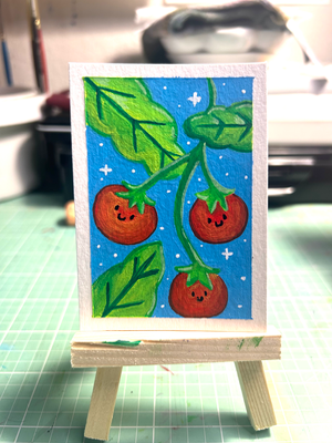 Happy tomatoes aceo art card thumbnail 2