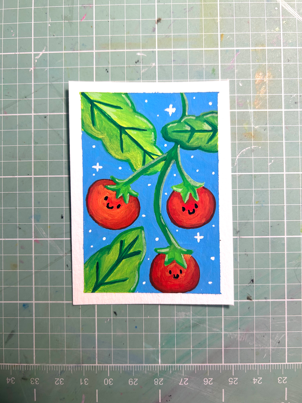 Happy tomatoes aceo art card