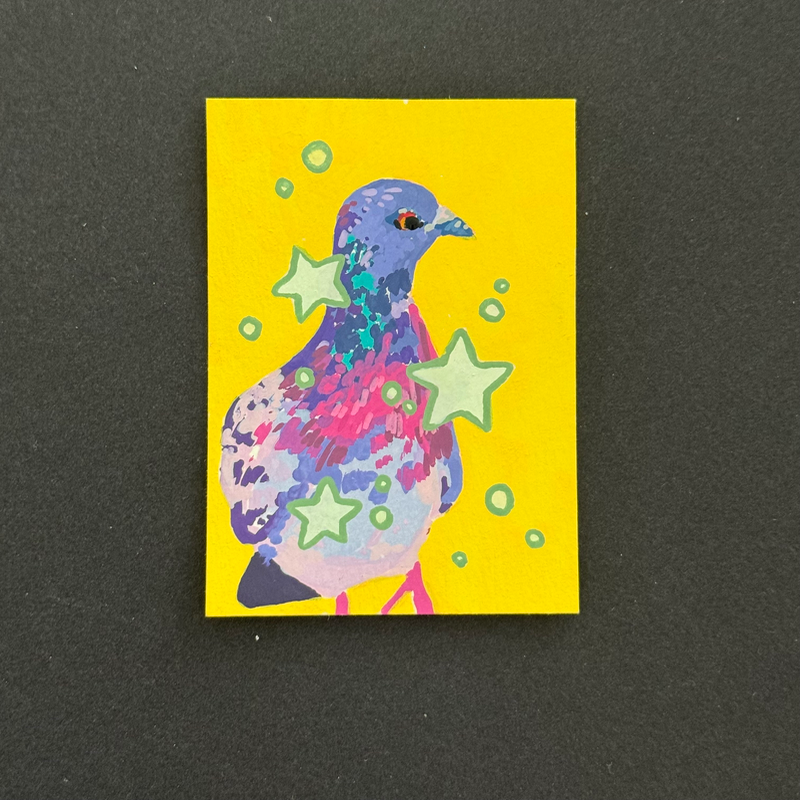 starry pigeon aceo art card
