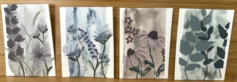 Whispered Botanicals- 4 piece ACEO collection of sophisticated floral prints aceo art card