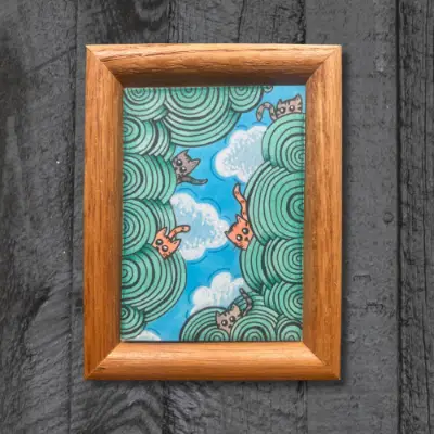 Cloud Kittys - Alcohol Markers, Colored Pencils and Acrylic Drawing by Pamela K Studio aceo art card thumbnail 1