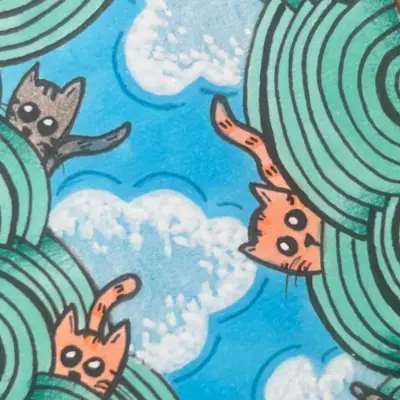 Cloud Kittys - Alcohol Markers, Colored Pencils and Acrylic Drawing by Pamela K Studio aceo art card thumbnail 2