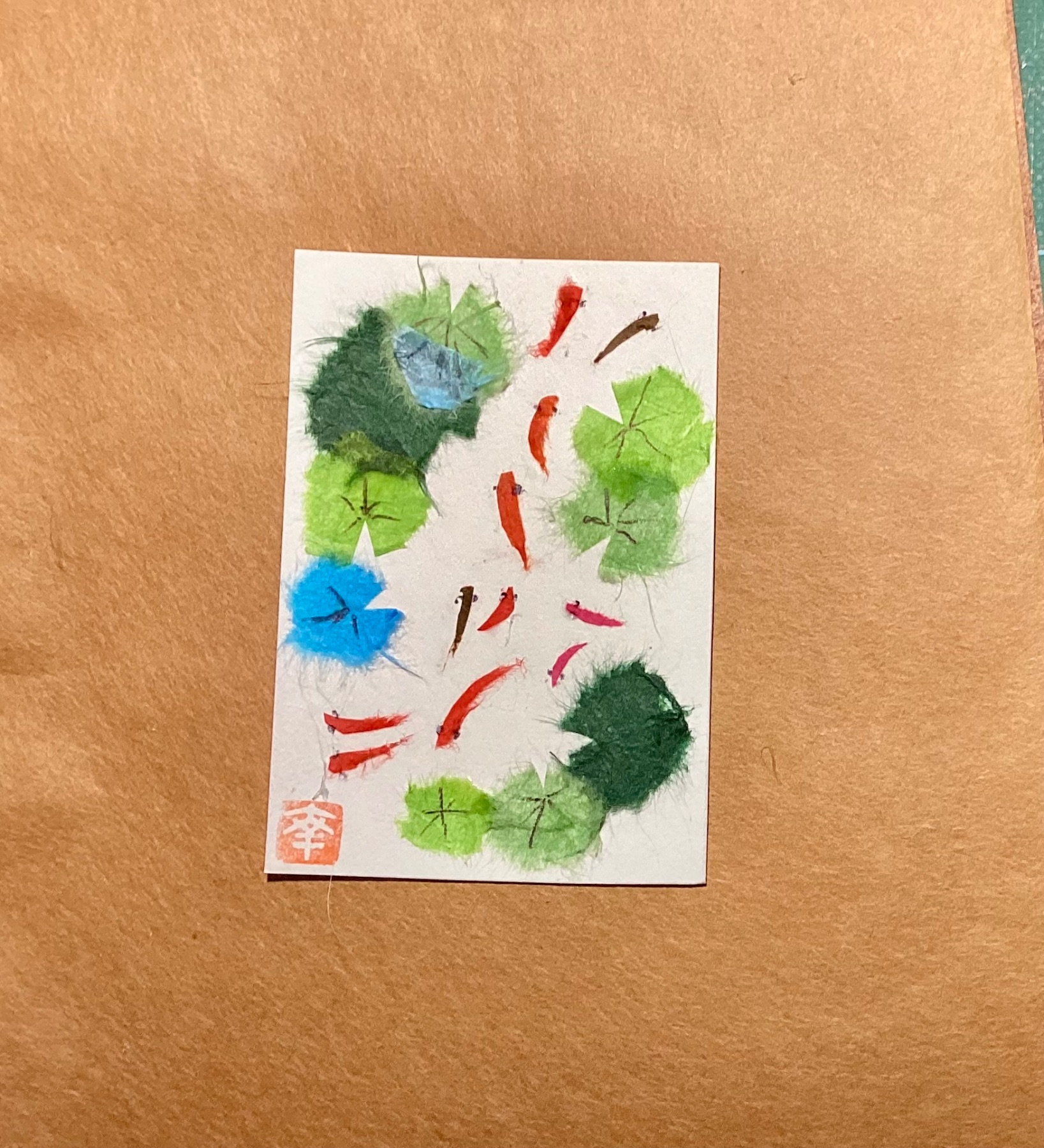 Japanese Washi Art - Pond #3 aceo art card