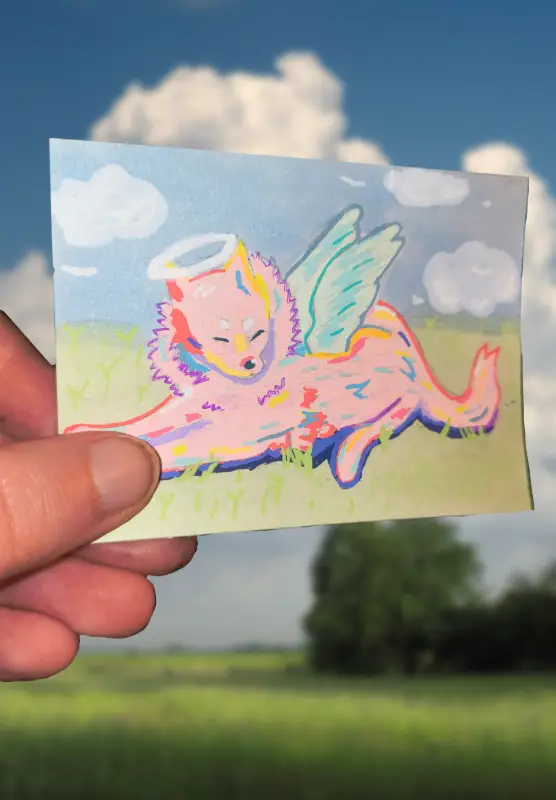 Angel pastel puppy aceo art card