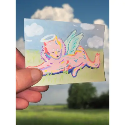 Angel pastel puppy aceo art card thumbnail 1