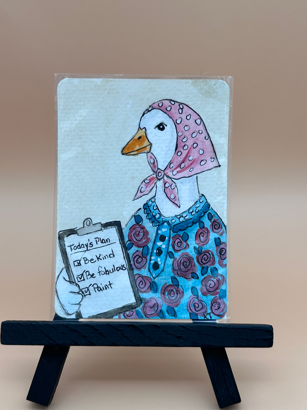 Orginal ACEO/OOAK goose Ruth Gouache/ink aceo art card