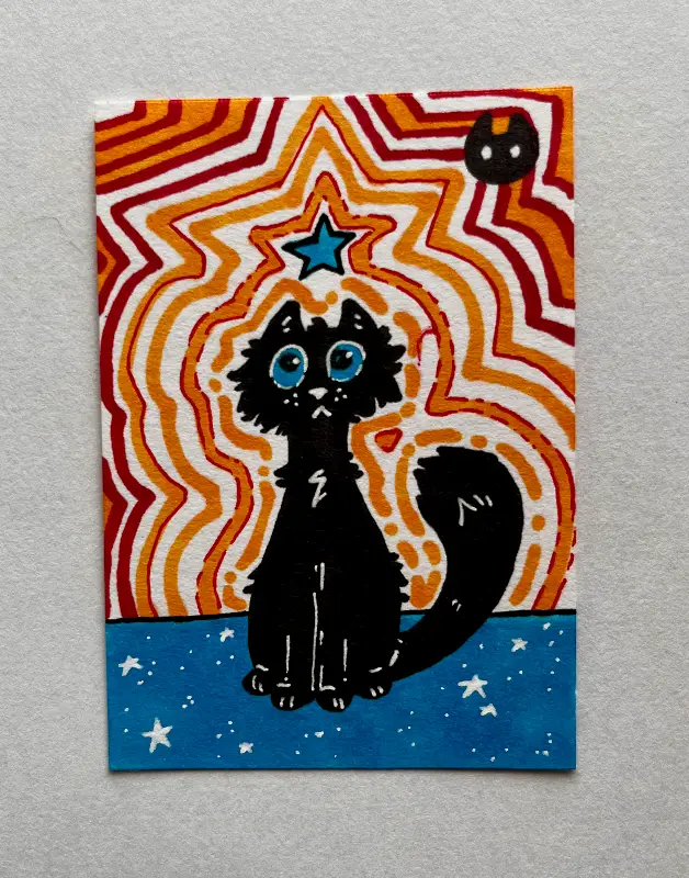 january black cat doodle series, 2/3 | pen, marker aceo art card