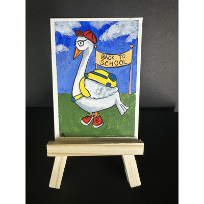 Back to School Goose aceo art card thumbnail 2
