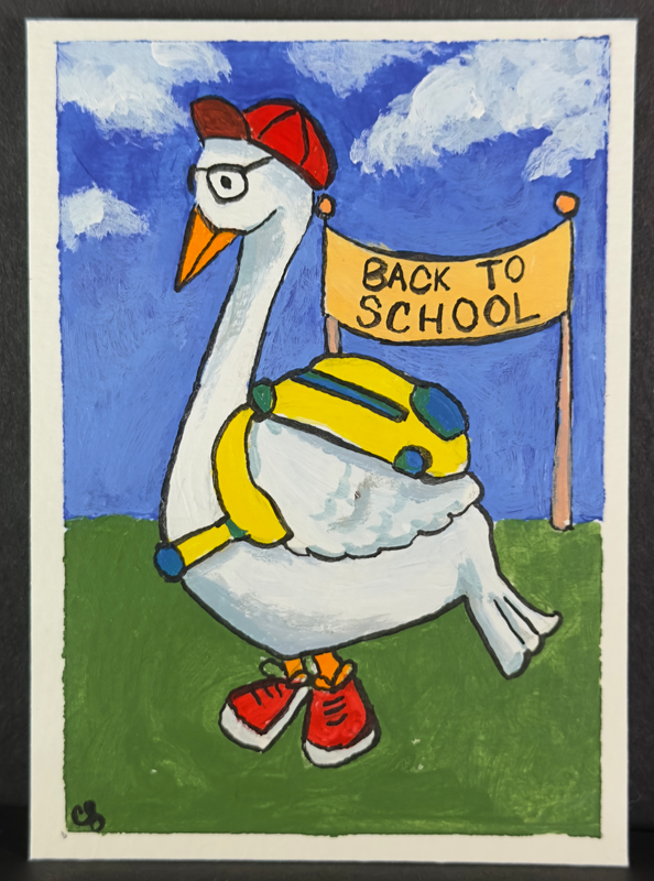 Back to School Goose aceo art card