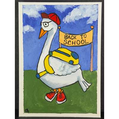 Back to School Goose aceo art card thumbnail 1