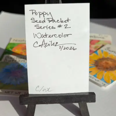 Red Poppy Seed Packet aceo art card thumbnail 3
