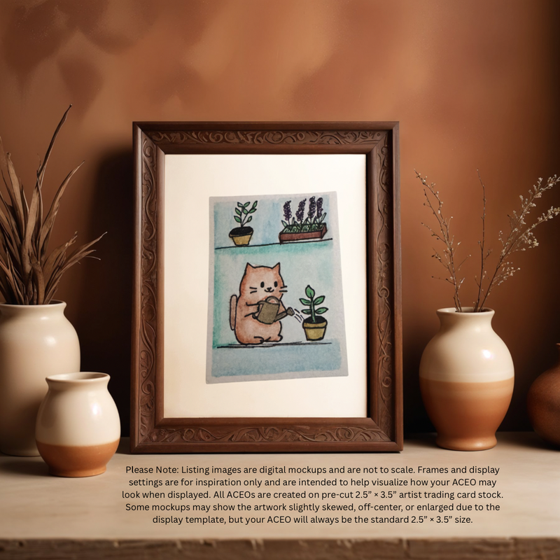 Kitty Botanist aceo art card