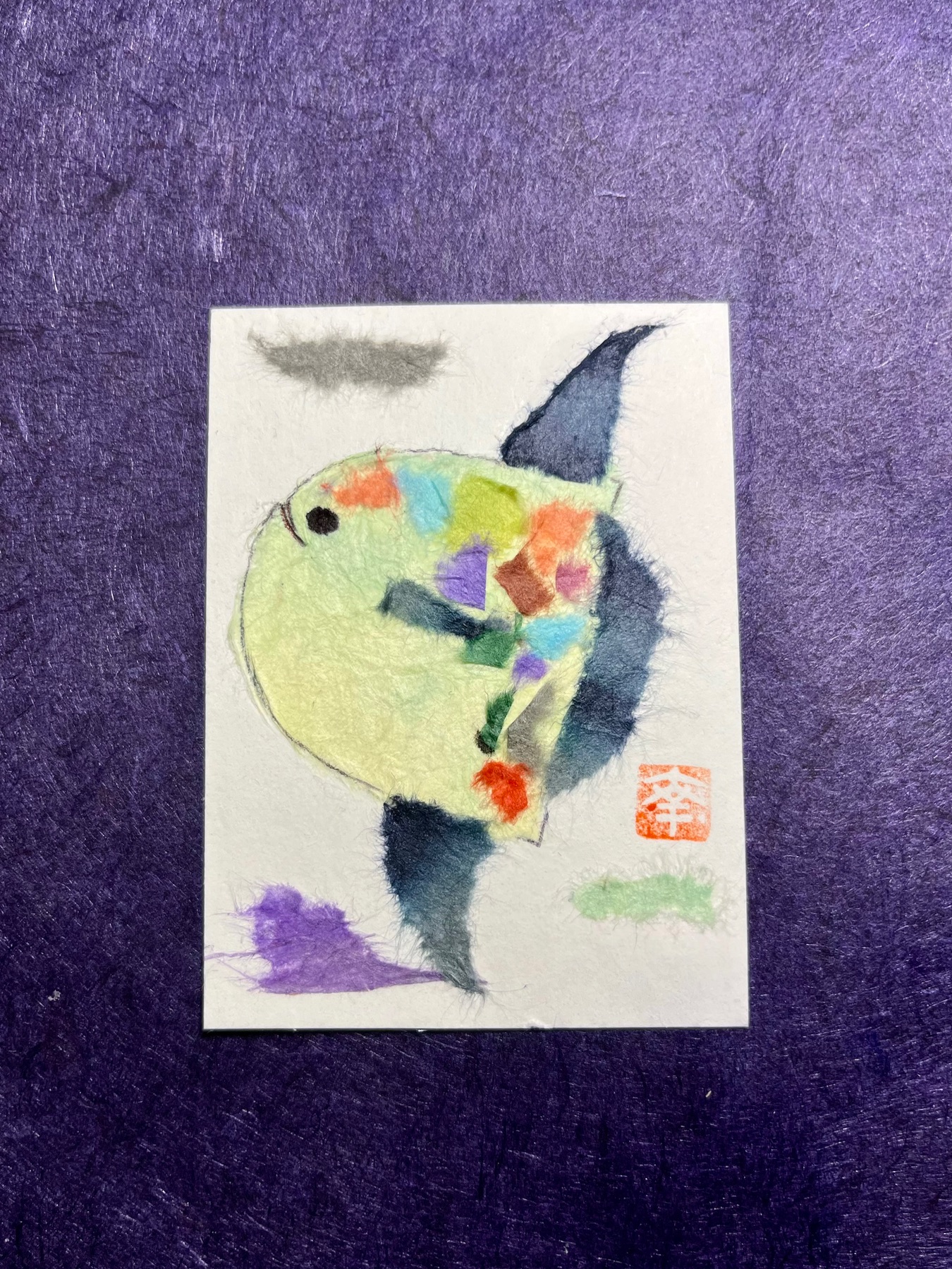 Japanese Washi art - Mamboo fish aceo art card