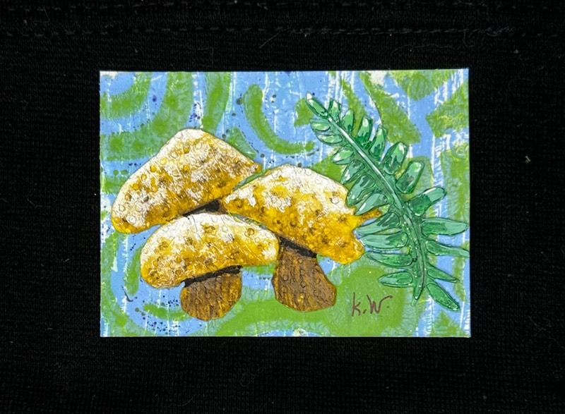Mushrooms and leaf KWACEO #5 aceo art card