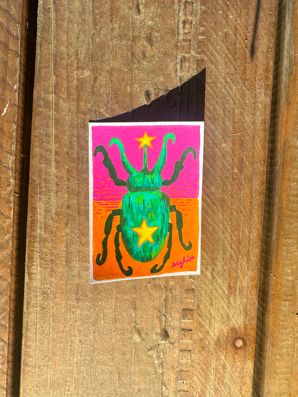 The Garden Lurkers: Beetle aceo art card