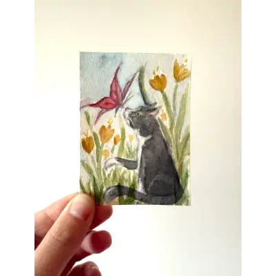 Layla and the Tulips aceo art card thumbnail 1
