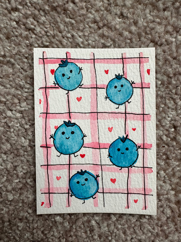 Happy Picnic Blueberries aceo art card