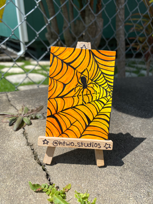 Yellow Spider in Web aceo art card thumbnail 1
