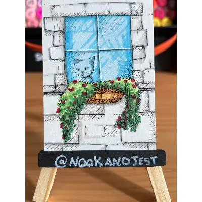 cat in cottage window aceo art card thumbnail 1