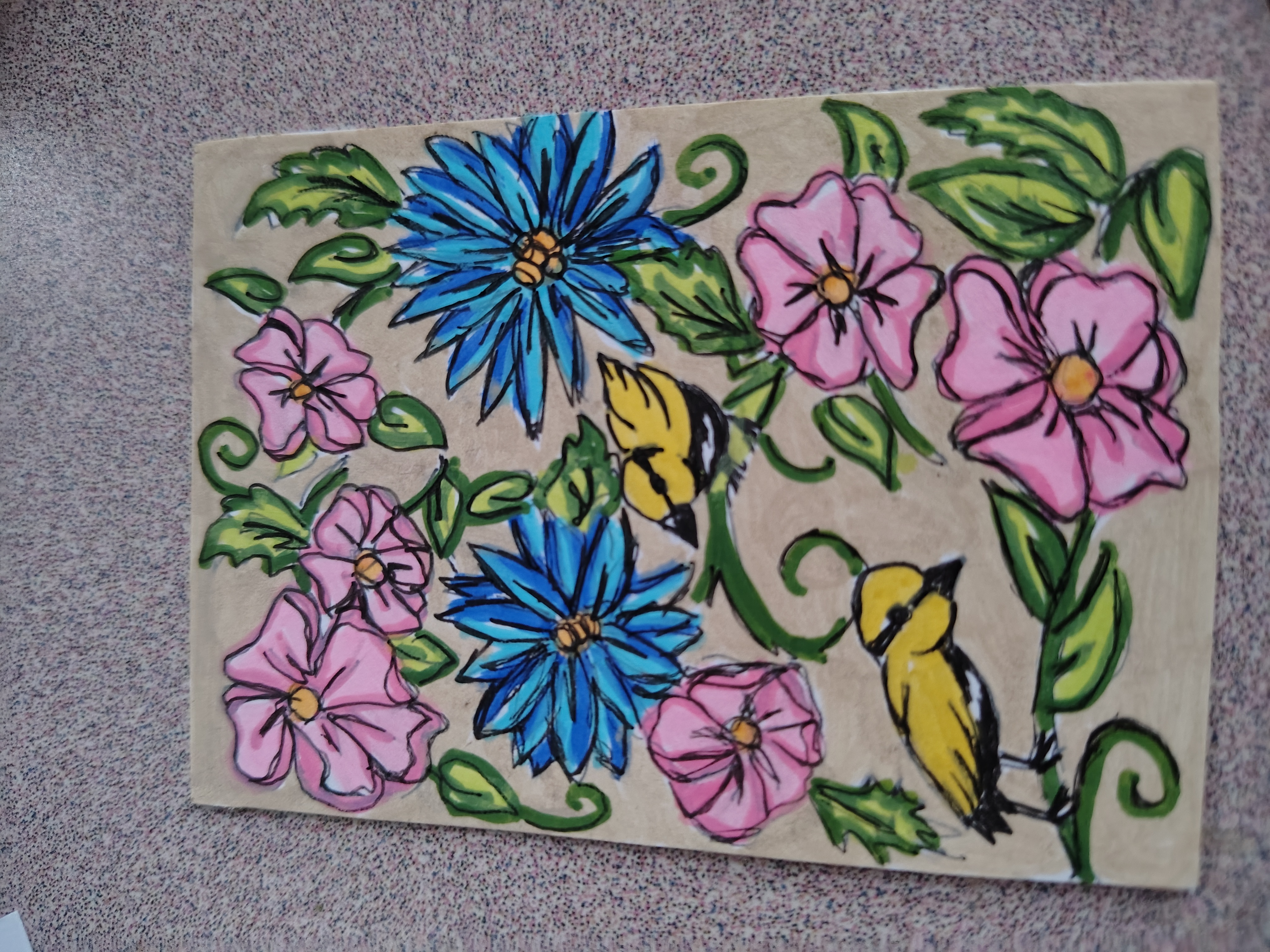 Birds floral aceo aceo art card thumbnail 1