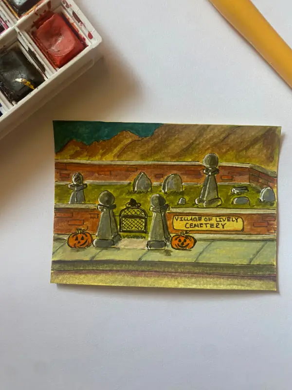 Village of Lively Cemetery aceo art card