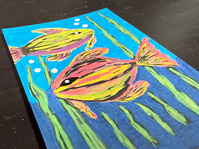 ACEO Original Art colorful fish water art Elizabeth Durant  Art acrylic aceo art card thumbnail 3