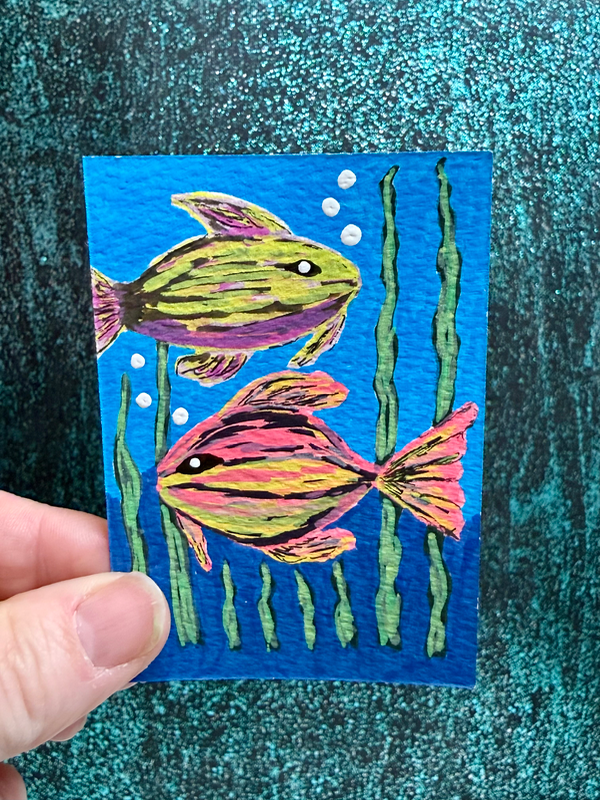ACEO Original Art colorful fish water art Elizabeth Durant  Art acrylic aceo art card