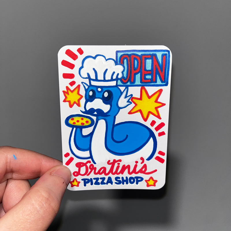 original aceo pokemon fan art dratini pizza shop italian chef food restaurant aceo art card