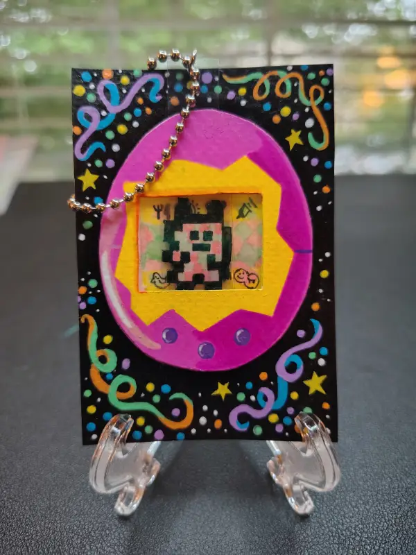 "Tamagot'cha" - Interactive Art aceo art card