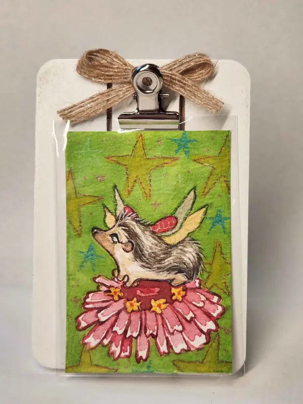 Original ACEO- Flower Fairy Series - Hedgehog Fairy 9/9 aceo art card