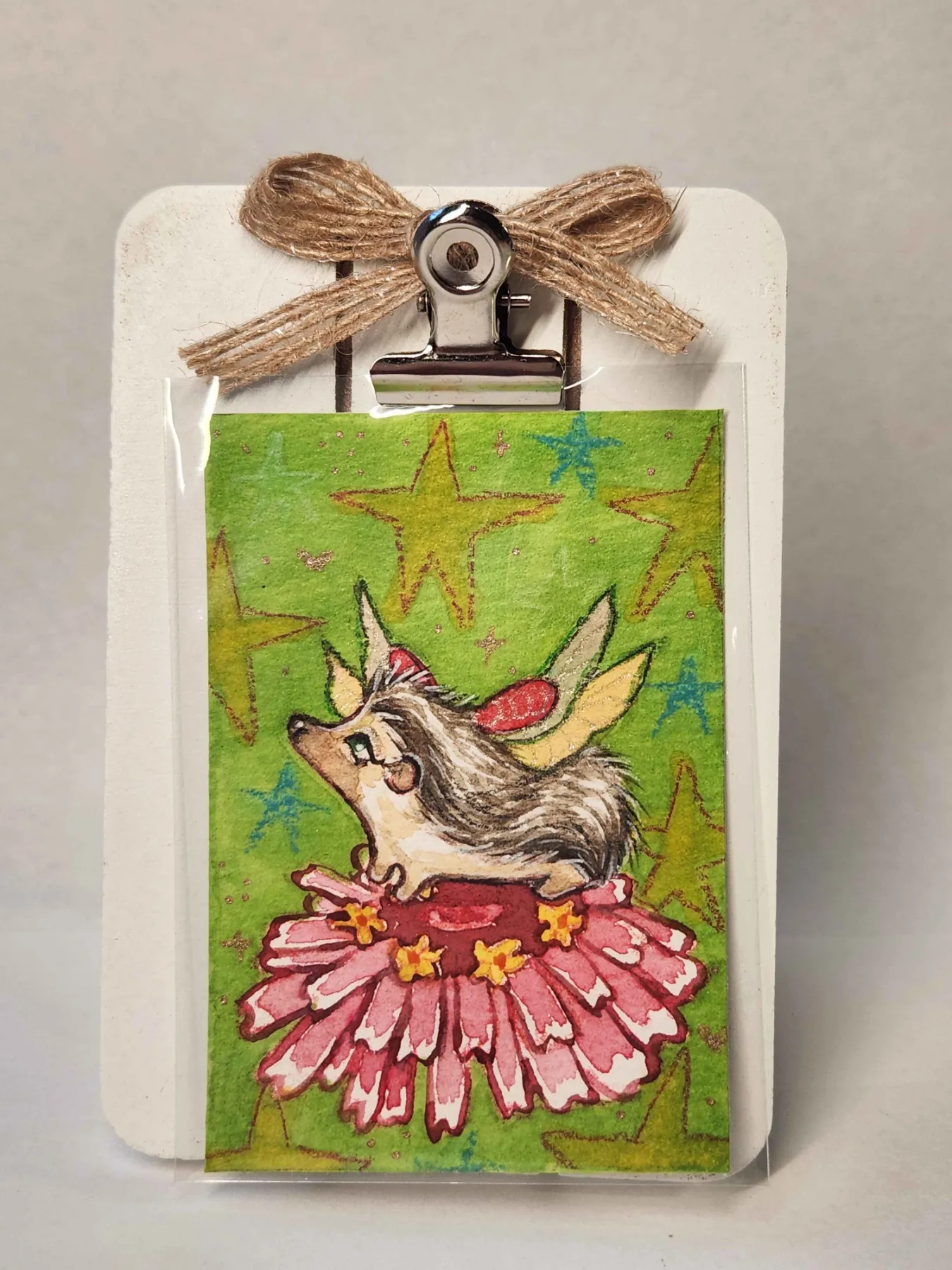 Original ACEO- Flower Fairy Series - Hedgehog Fairy 9/9 aceo art card