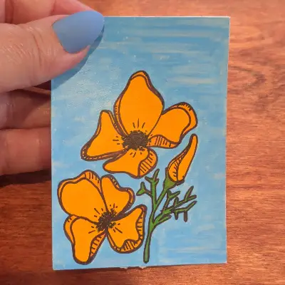 Poppies aceo art card thumbnail 1