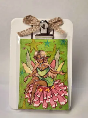 Original ACEO- Flower Fairy Series - Pink & Green Flower Fairy 8/9 aceo art card thumbnail 1