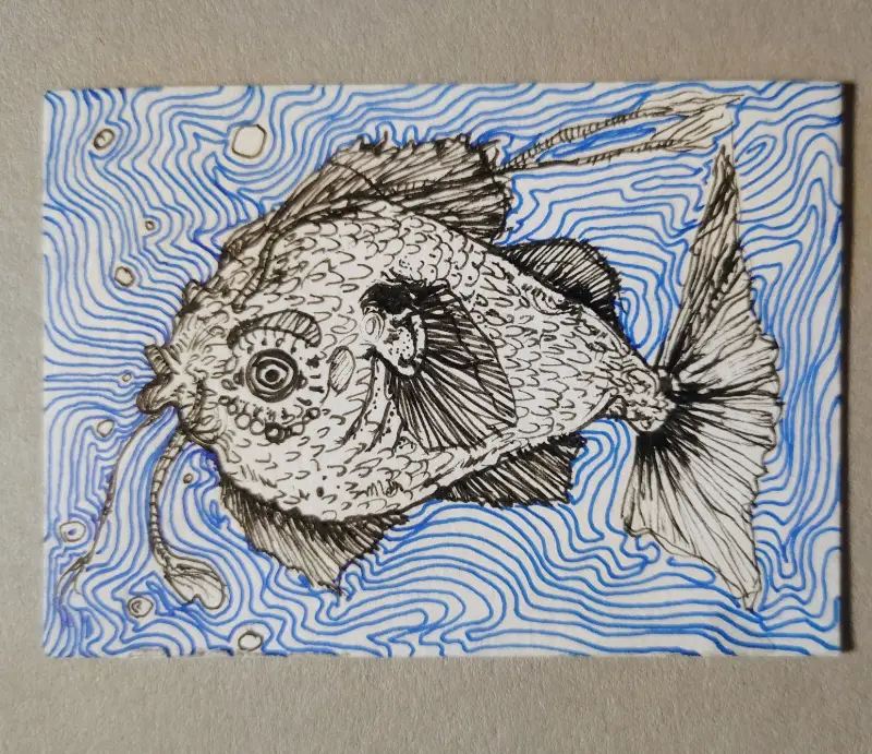 Fish way is up aceo art card