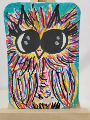 ACEO Original Art signed by artist Amy Daisee #4 Whimsy owl series aceo art card thumbnail 1
