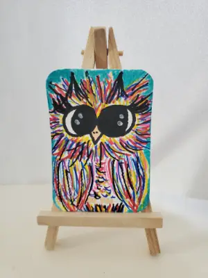 ACEO Original Art signed by artist Amy Daisee #4 Whimsy owl series aceo art card thumbnail 2