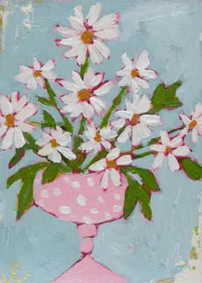 Polka Dot Daisies aceo art card thumbnail 1