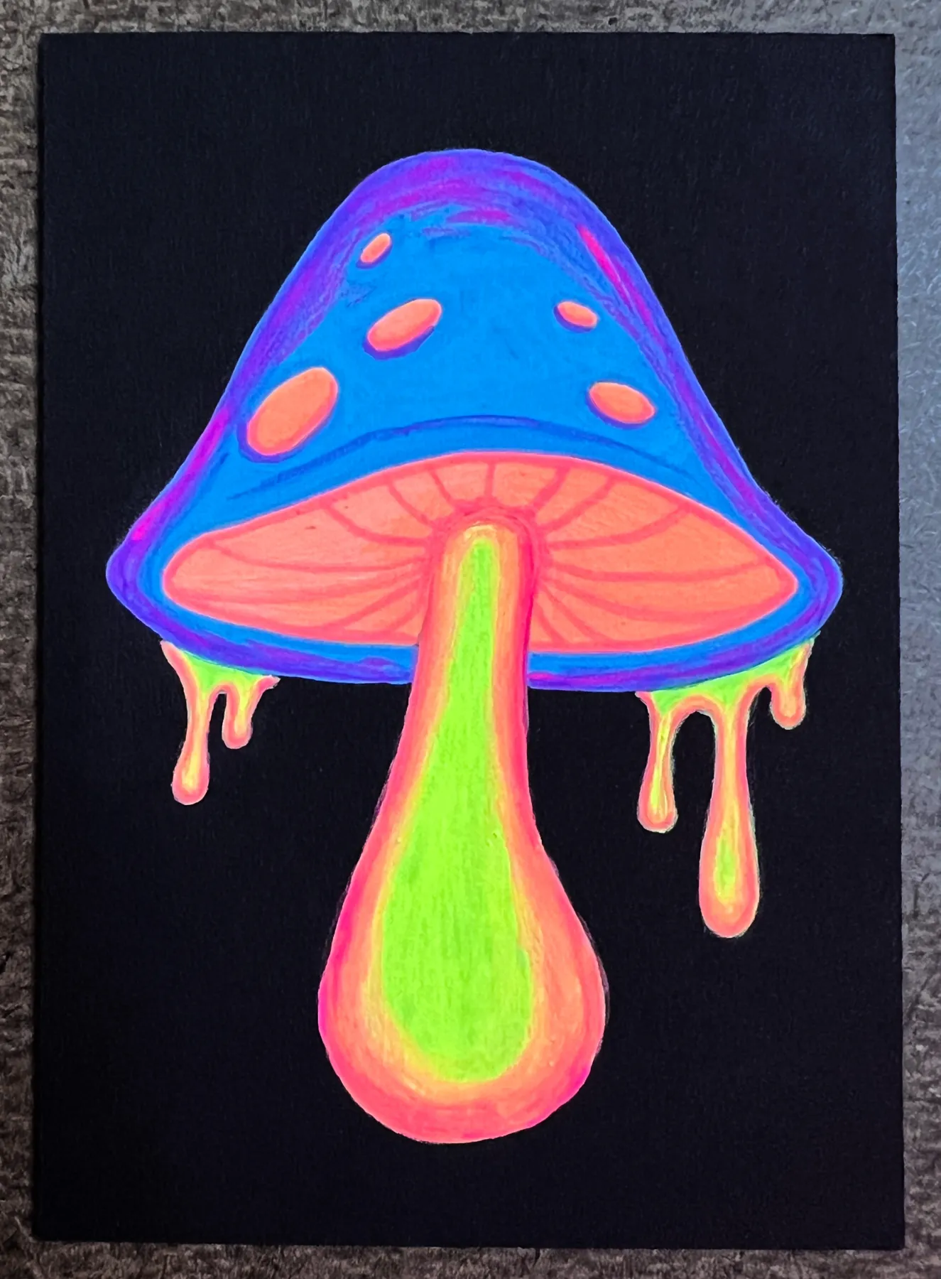 ACEO Mini Painting | Neon Blue Mushroom aceo art card
